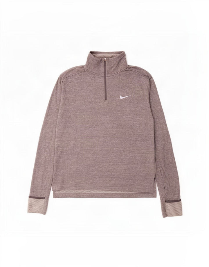 Nike Mens Dri Fit Zip Neck Pullover Treino Top Cinza Médio Poliéster