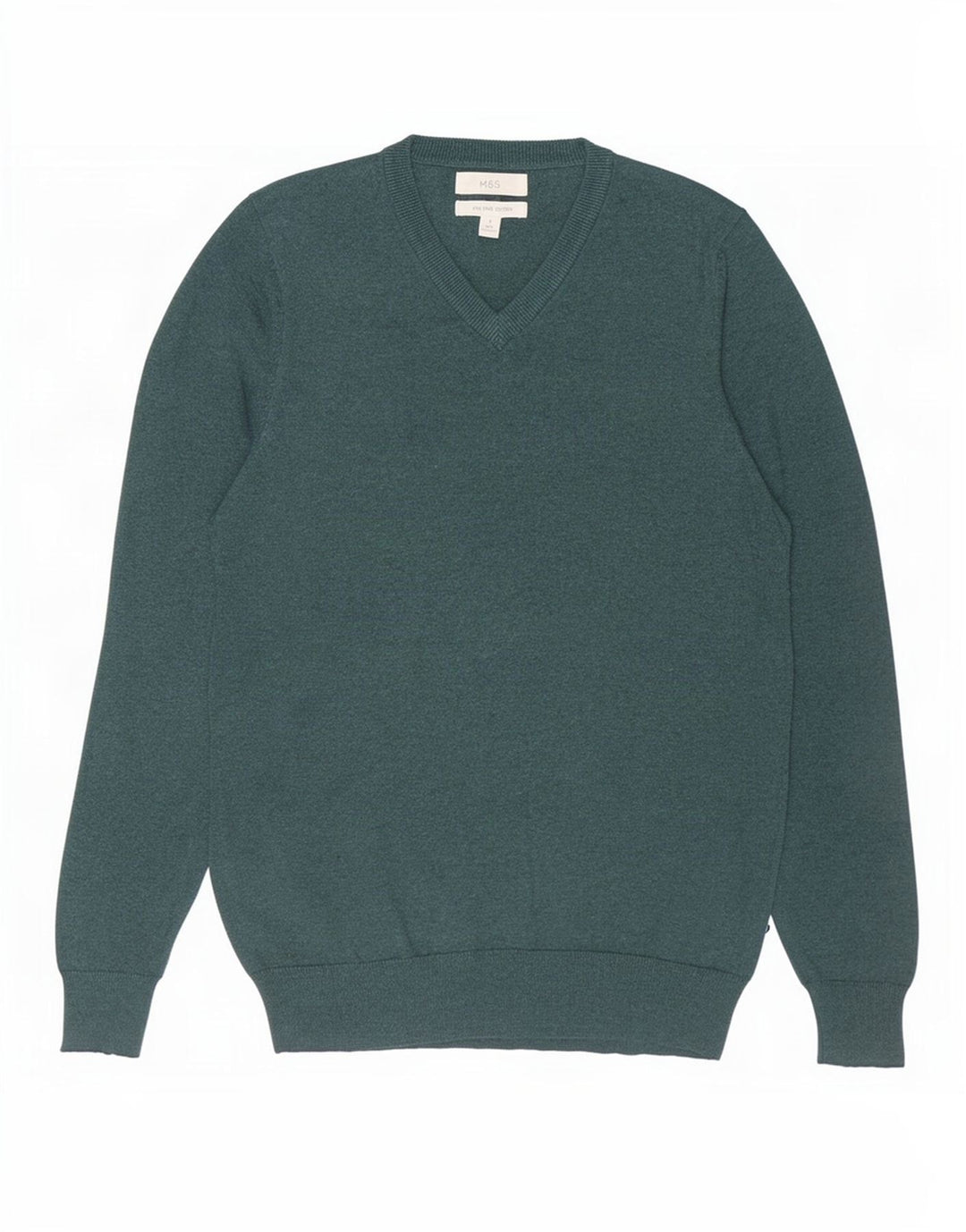 Suéter masculino Marks & Spencer com decote em V, pequeno, algodão verde