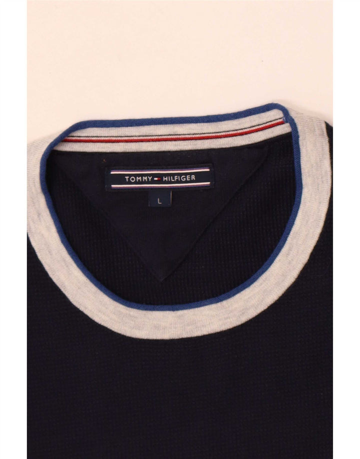 Tommy Hilfiger Top masculino de manga comprida grande bloco colorido azul marinho