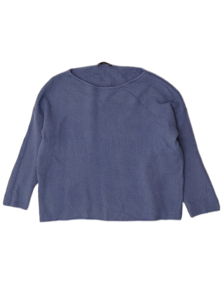 Zara Suéter feminino com gola canoa e gola alta, Reino Unido 14, azul médio