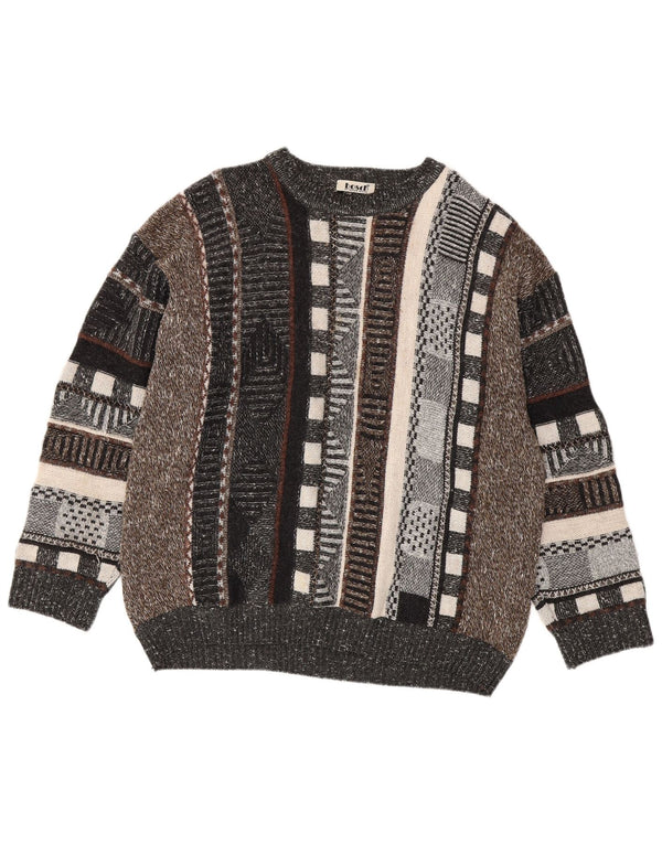 Suéter masculino VINTAGE com gola redonda UK 44 XL listrado multicolorido