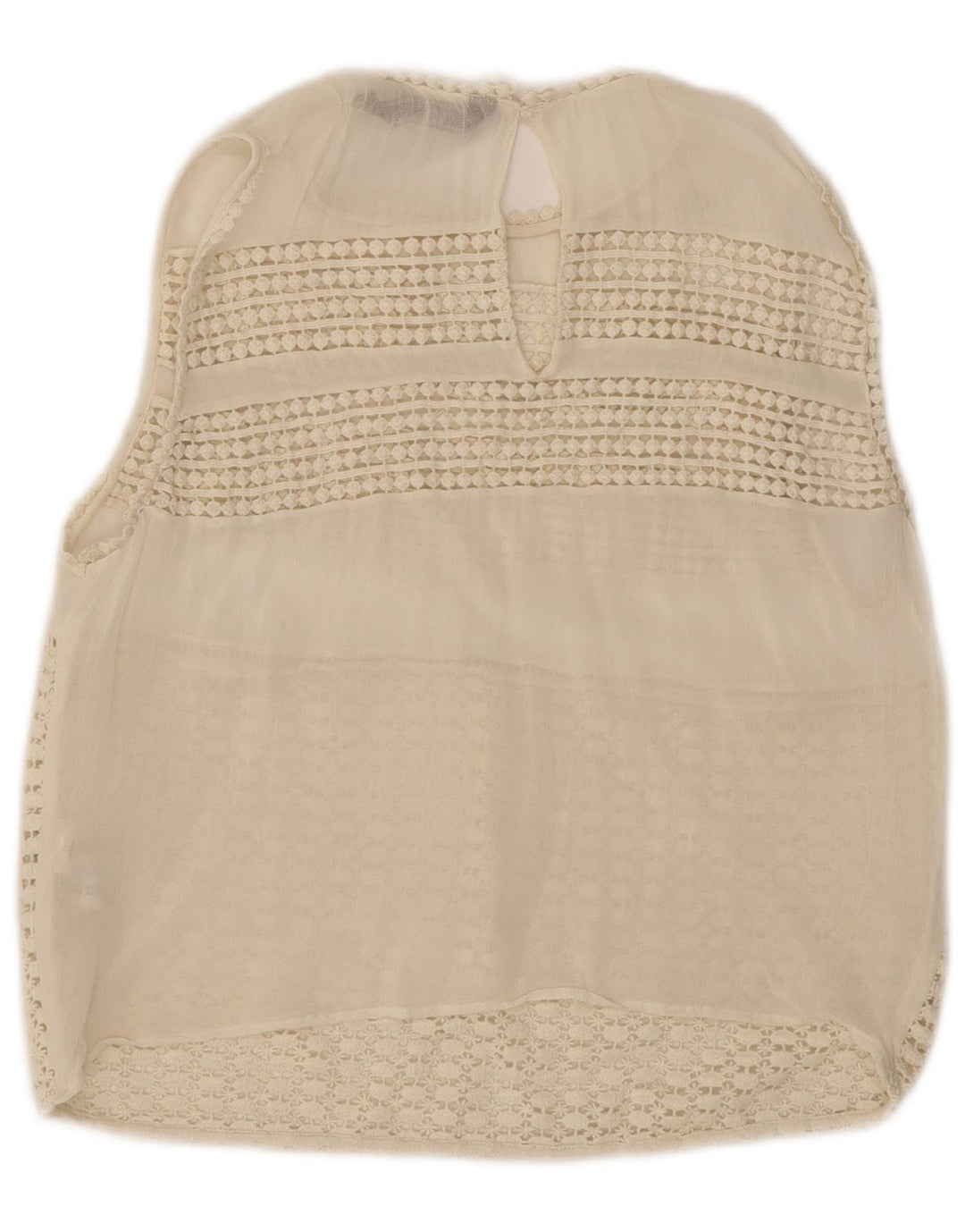 Blusa feminina de renda sem mangas Zara UK 12 poliéster branco médio