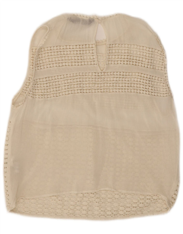 Blusa feminina de renda sem mangas Zara UK 12 poliéster branco médio