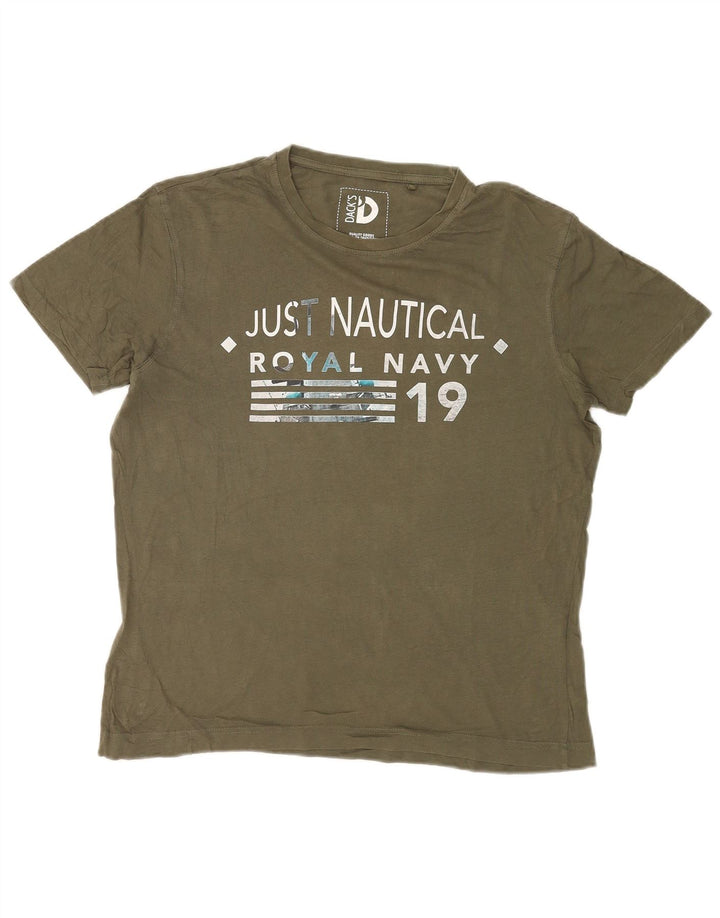 Camiseta gráfica masculina Dack's Top pequeno de algodão cáqui