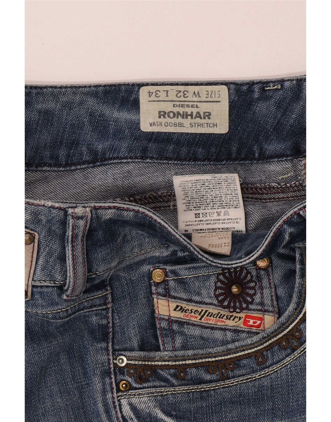 Diesel Feminino Ronhar Straight Jeans W32 L34 Azul Algodão