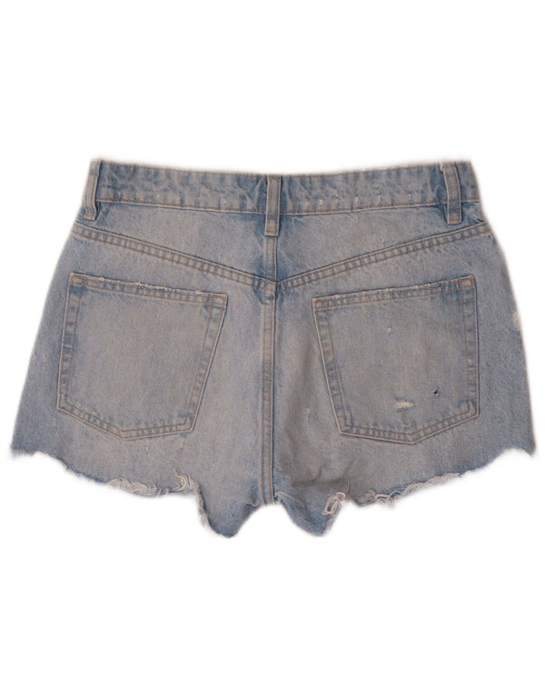 Zara Shorts jeans feminino desgastado UE 38 pequeno W28 algodão azul