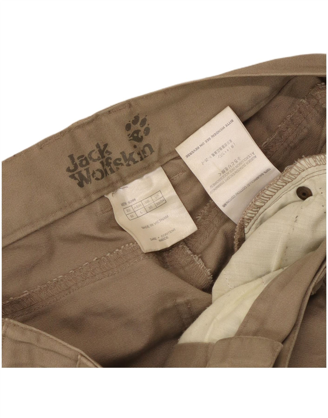 Bermuda cargo masculina Jack Wolfskin W33 grande algodão bege