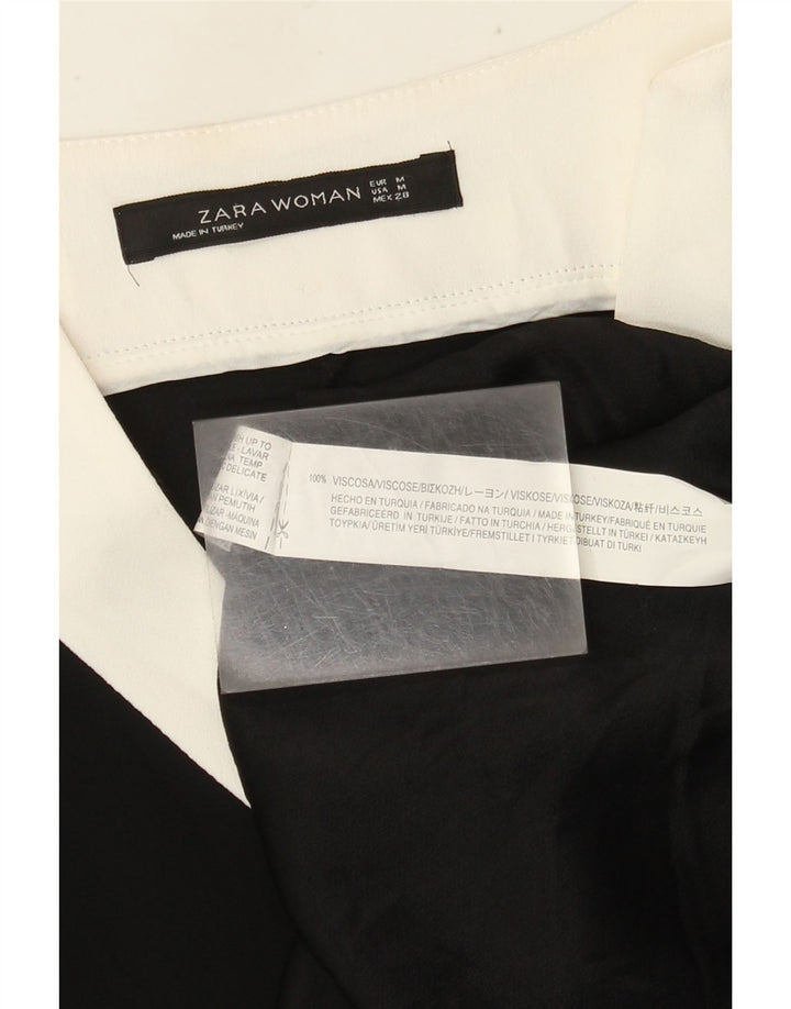 Top feminino Zara de manga comprida UK 14 médio preto colorblock viscose
