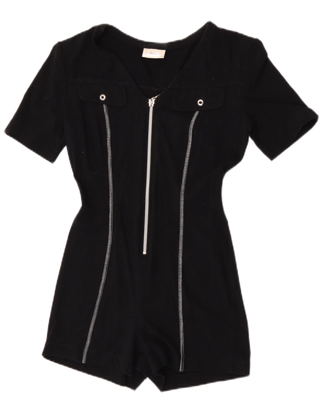 Macacão feminino Sisley de manga curta UK 12 médio preto algodão