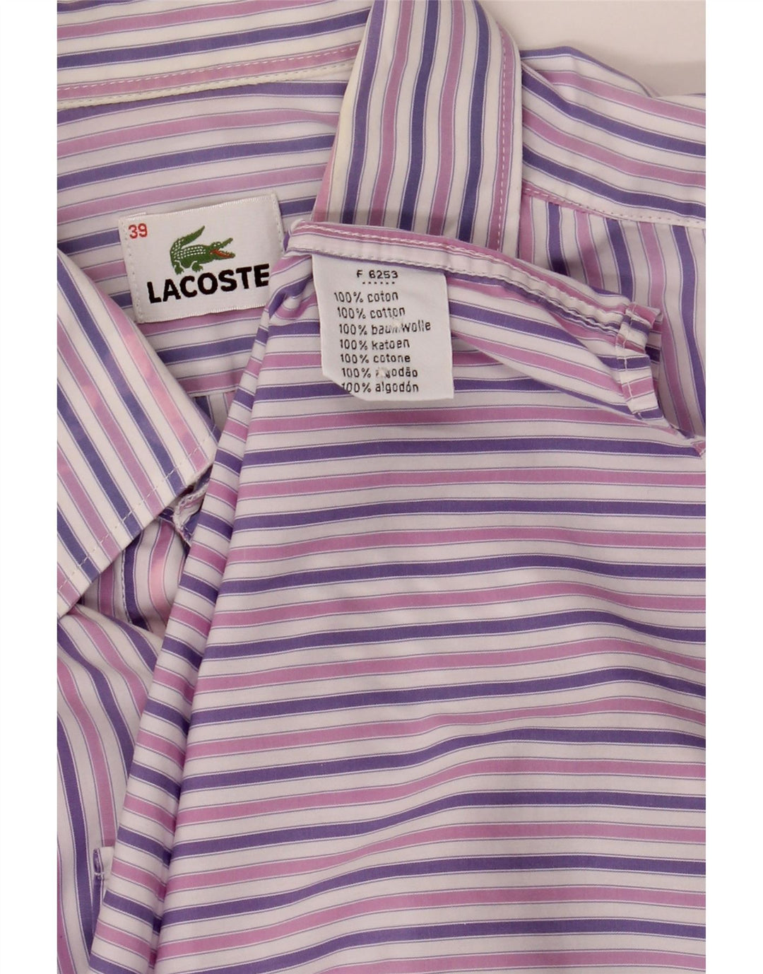 Camisa masculina LACOSTE tamanho 39 algodão listrado roxo médio
