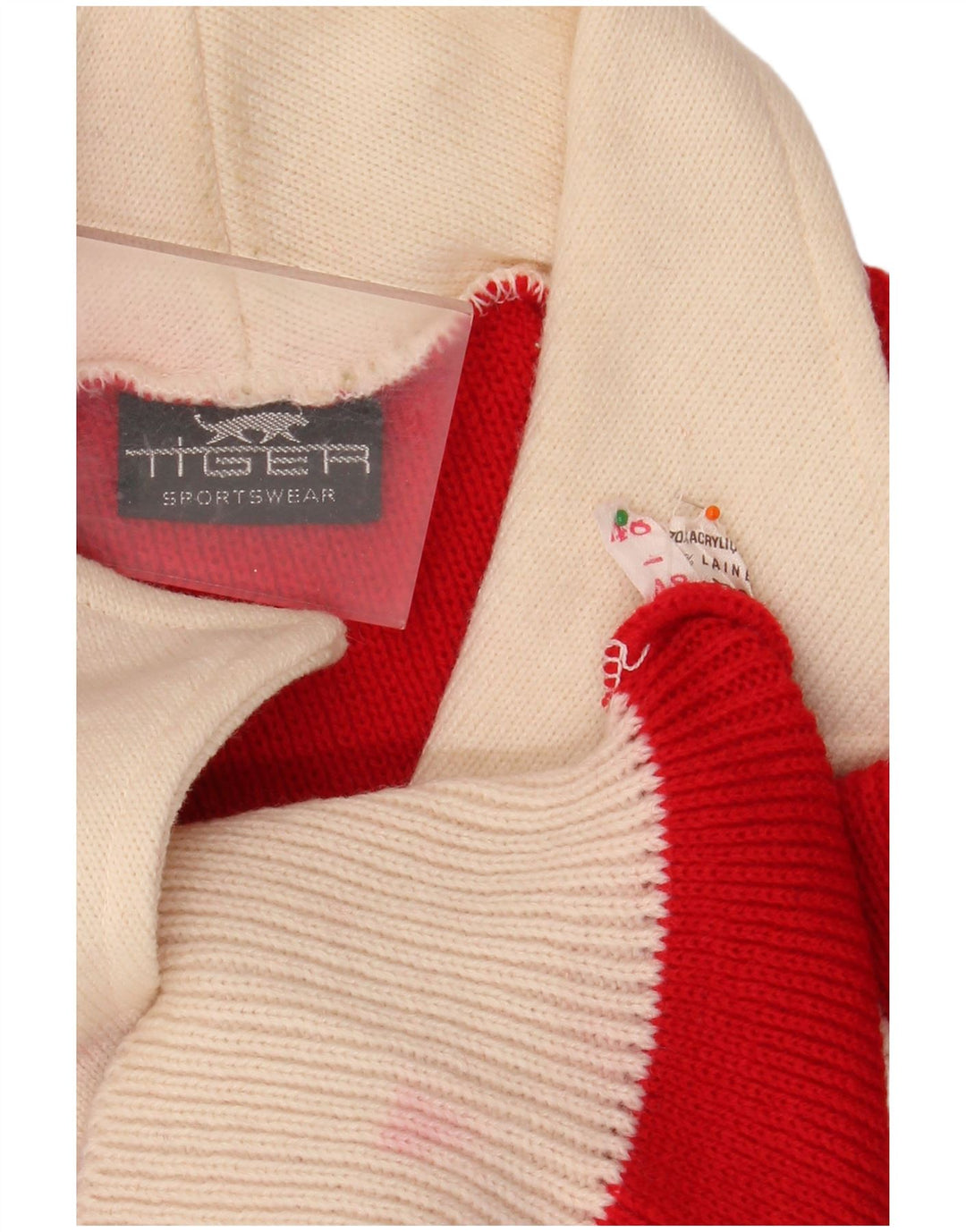 Suéter feminino VINTAGE com gola polo IT 48 XL vermelho colorblock acrílico