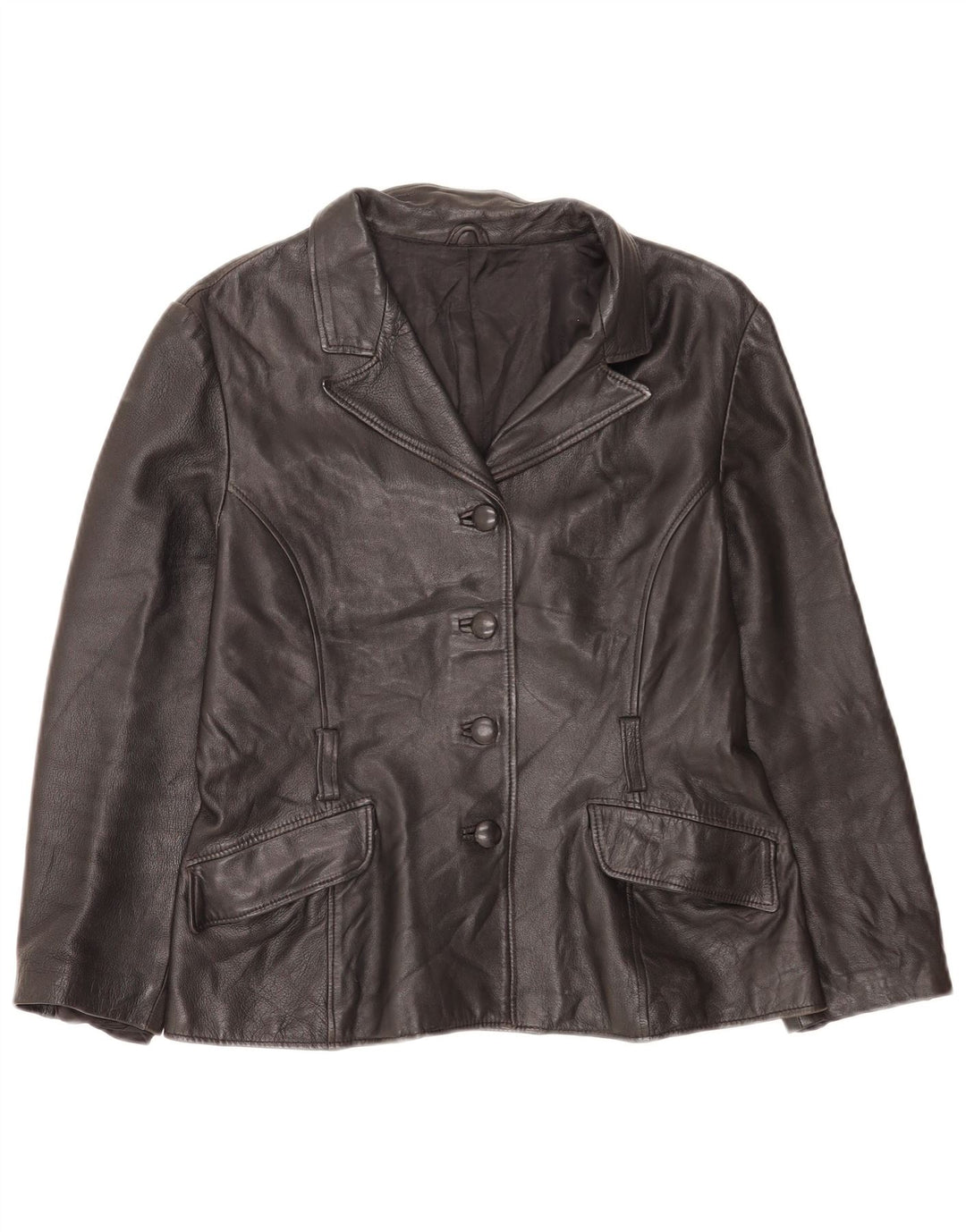 Jaqueta blazer feminina vintage de couro com 4 botões Reino Unido 14 médio preto clássico