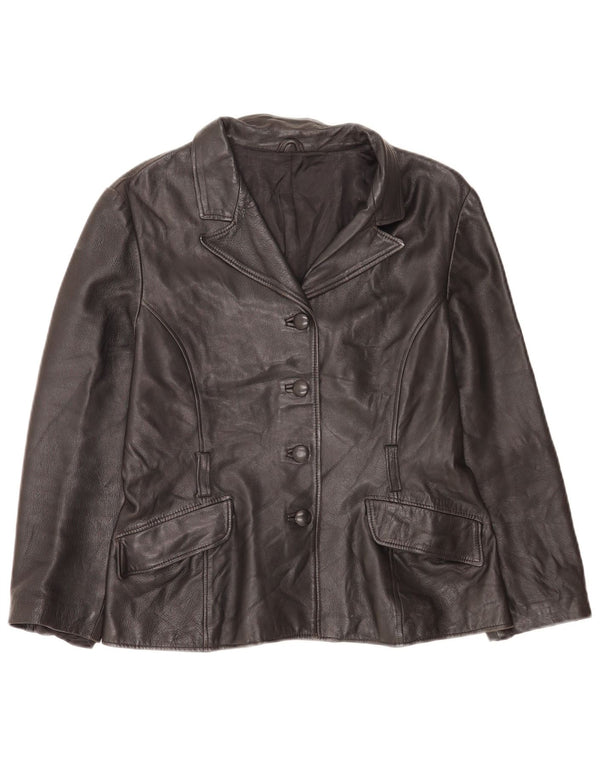 Vintage Womens 4 Button Leather Blazer Jacket UK 14 Medium Black Classic