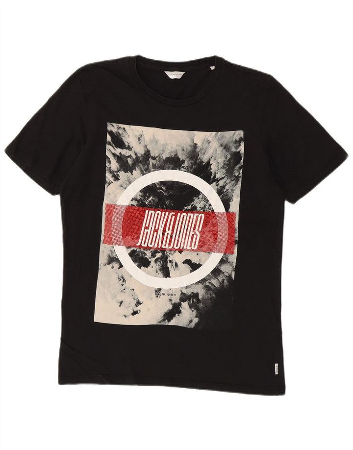 JACK & JONES Camiseta masculina gráfica Top médio algodão preto