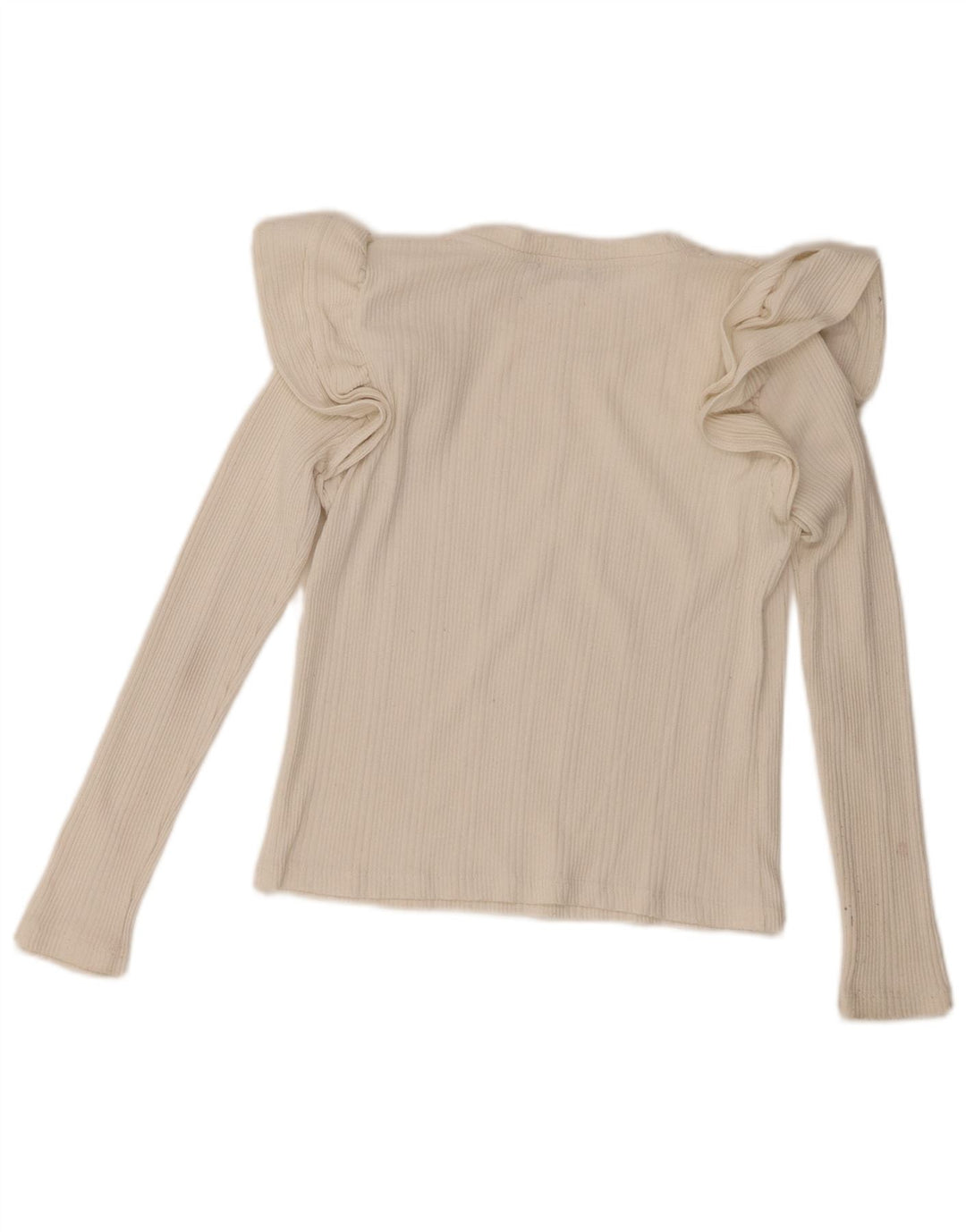 Zara Womens Ruffle Front Top Manga Longa Reino Unido 10 Pequeno Off White