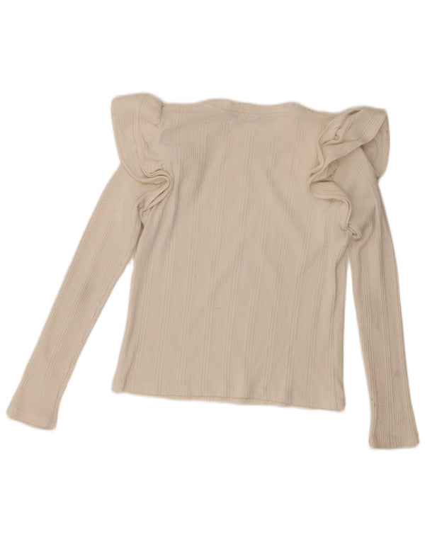 Zara Womens Ruffle Front Top Manga Longa Reino Unido 10 Pequeno Off White