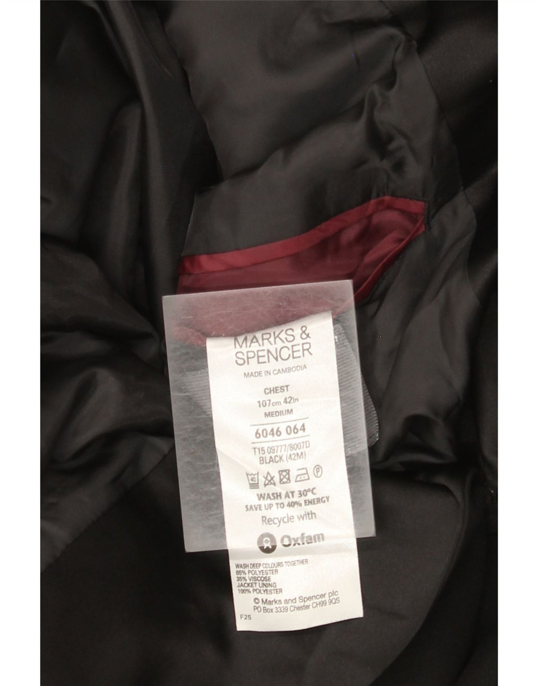 Jaqueta blazer masculina de 2 botões Marks & Spencer Reino Unido 38 poliéster preto médio