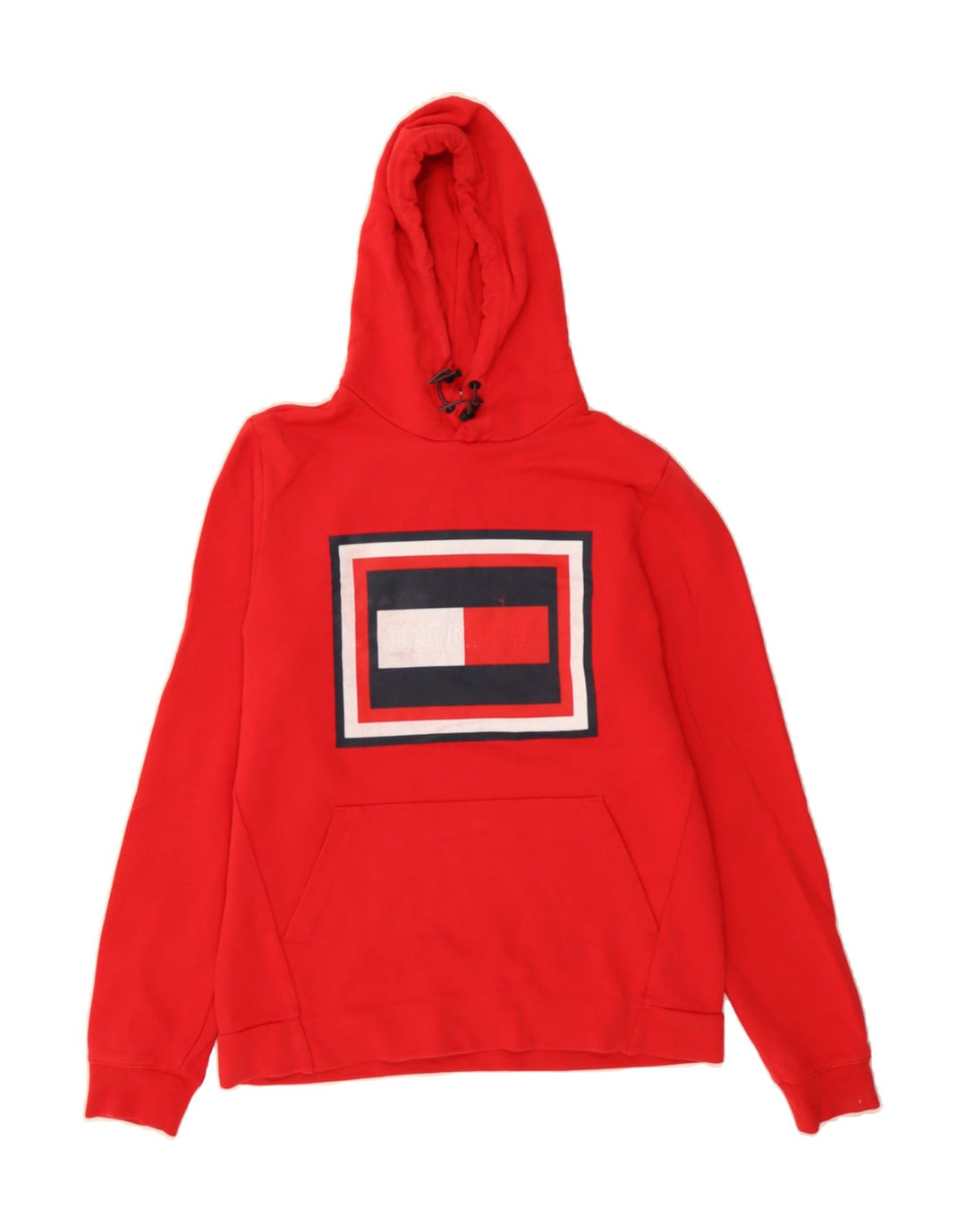 TOMMY HILFIGER Mens Graphic Hoodie Jumper Small Red Cotton Vintage Tommy Hilfiger and Second-Hand Tommy Hilfiger from Messina Hembry 