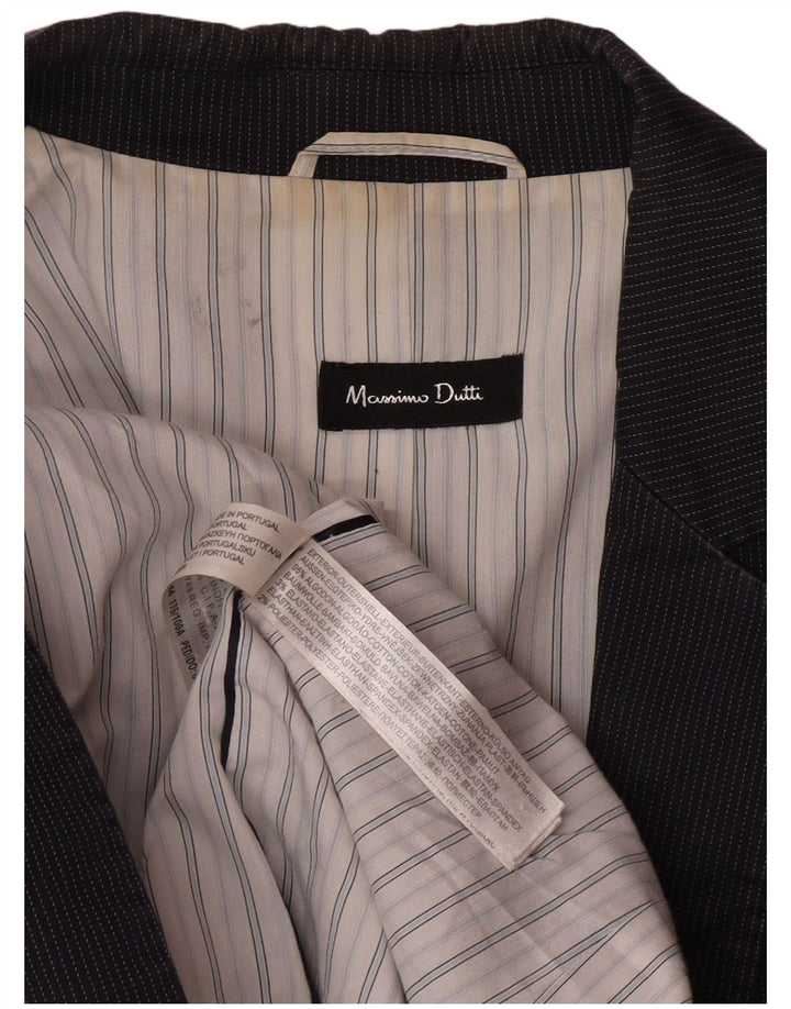 Jaqueta blazer feminina Massimo Dutti com 1 botão EU 44 XL risca de giz azul marinho
