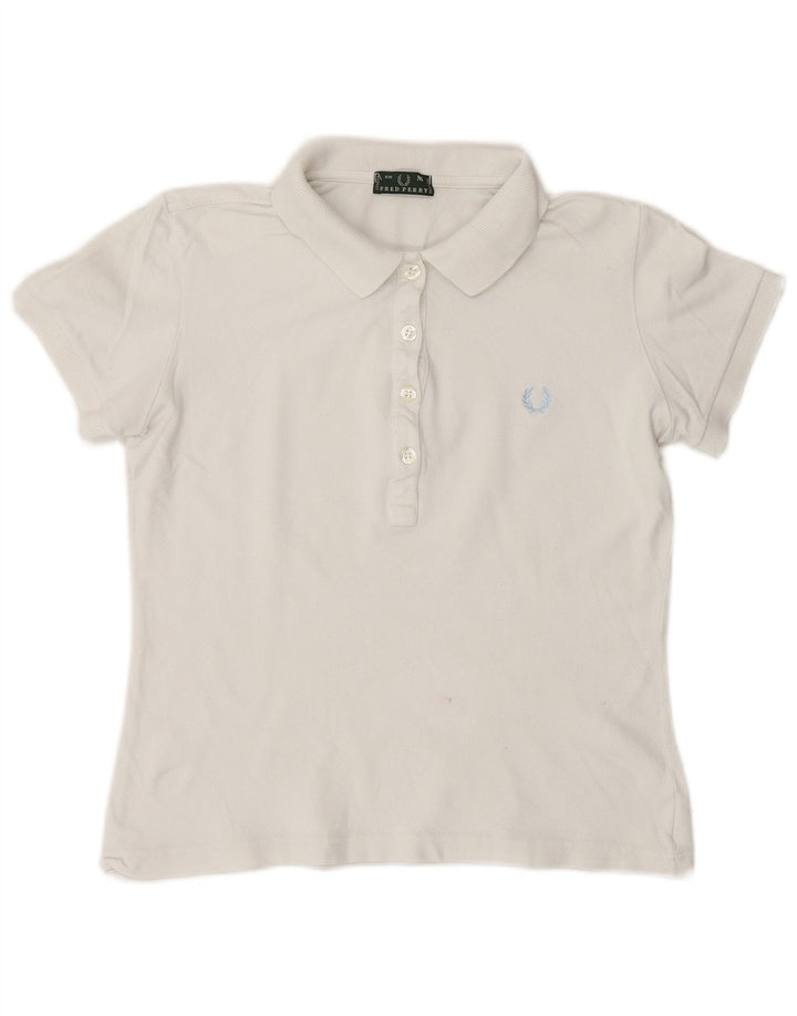 Camisa polo feminina Fred Perry UK 12 algodão branco médio