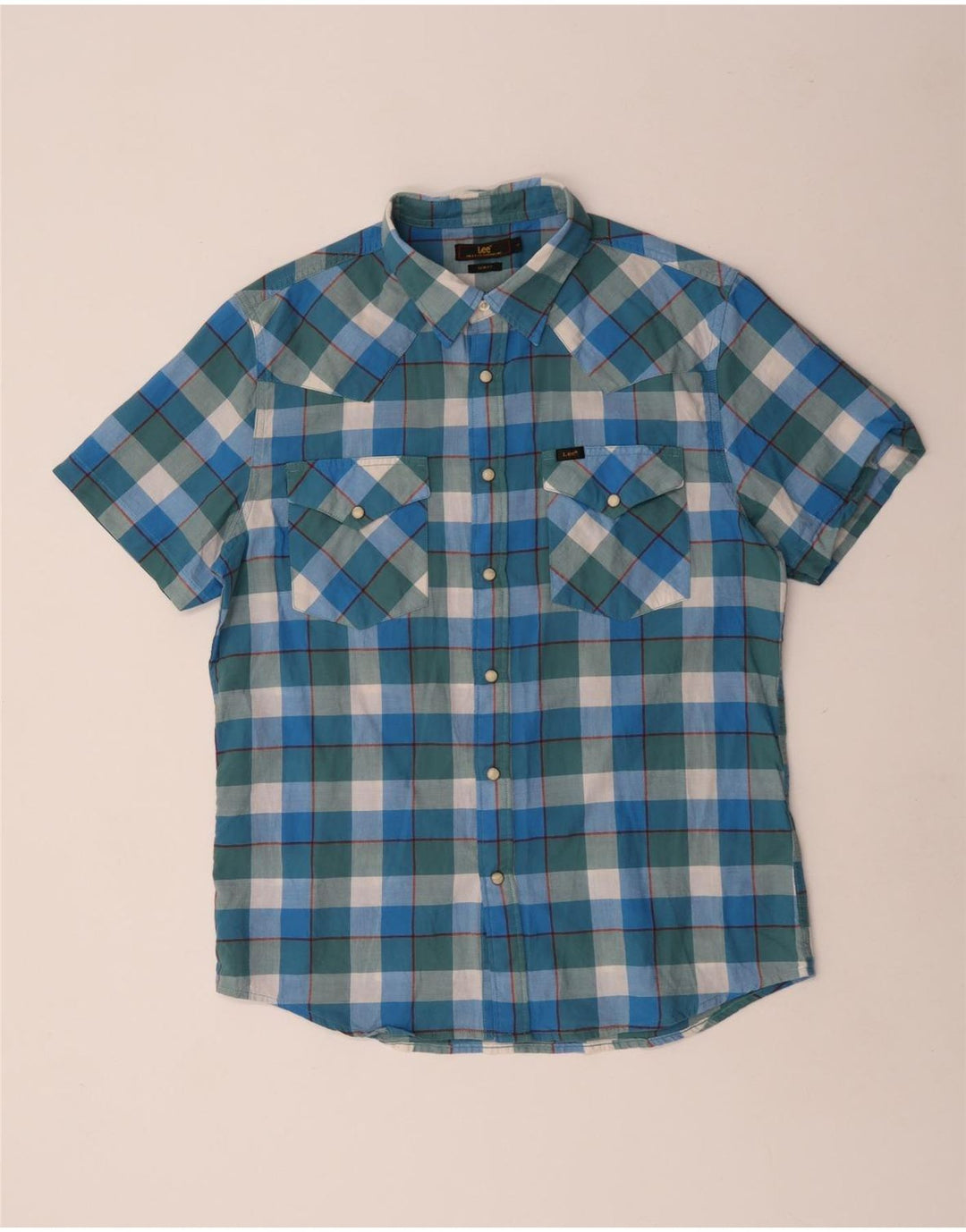 Camisa masculina Lee de manga curta slim fit grande algodão xadrez azul
