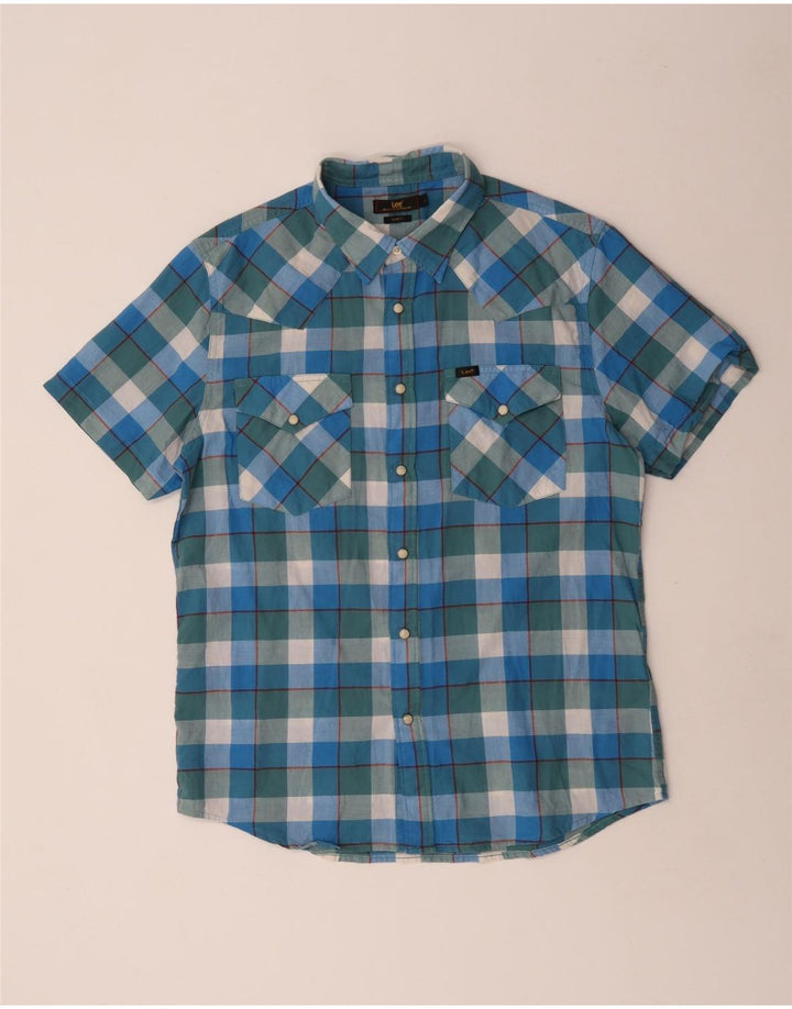 Camisa masculina Lee de manga curta slim fit grande algodão xadrez azul
