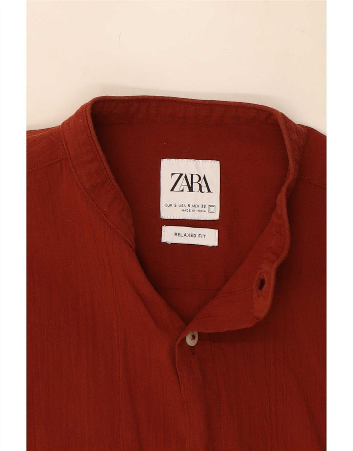 Zara Camisa masculina relaxada fit pequena marrom