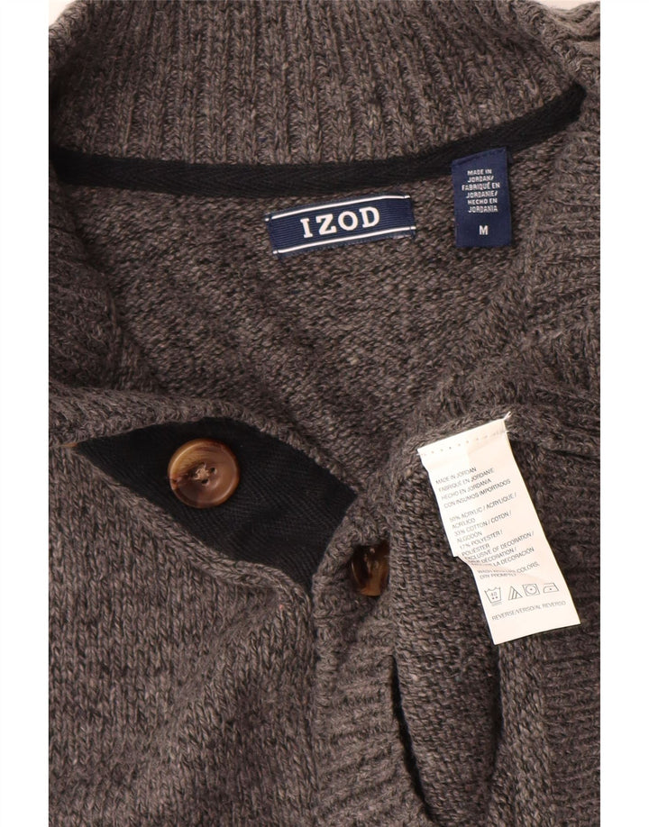 Suéter masculino Izod com decote em botão e acrílico manchado cinza médio