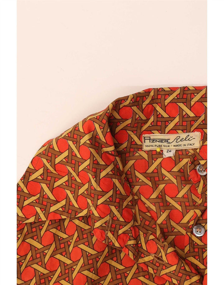 Blusa feminina vintage IT 44 seda geométrica vermelha média
