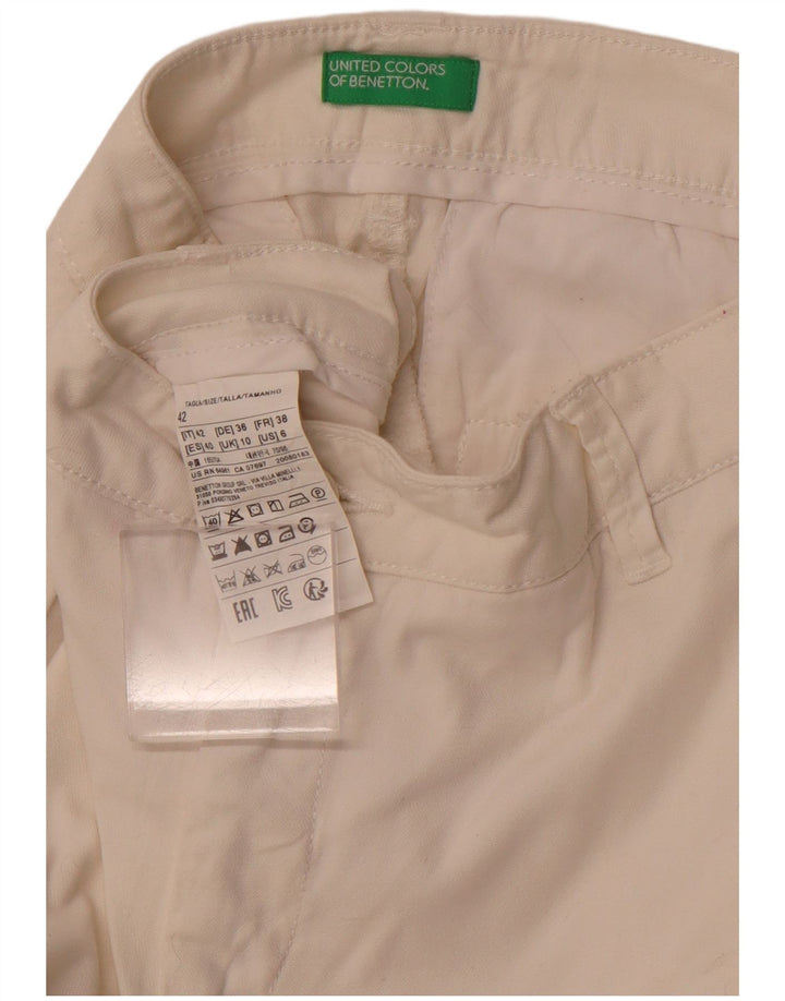 Calça chino reta feminina BENETTON Reino Unido 10 pequeno W28 L28 algodão branco