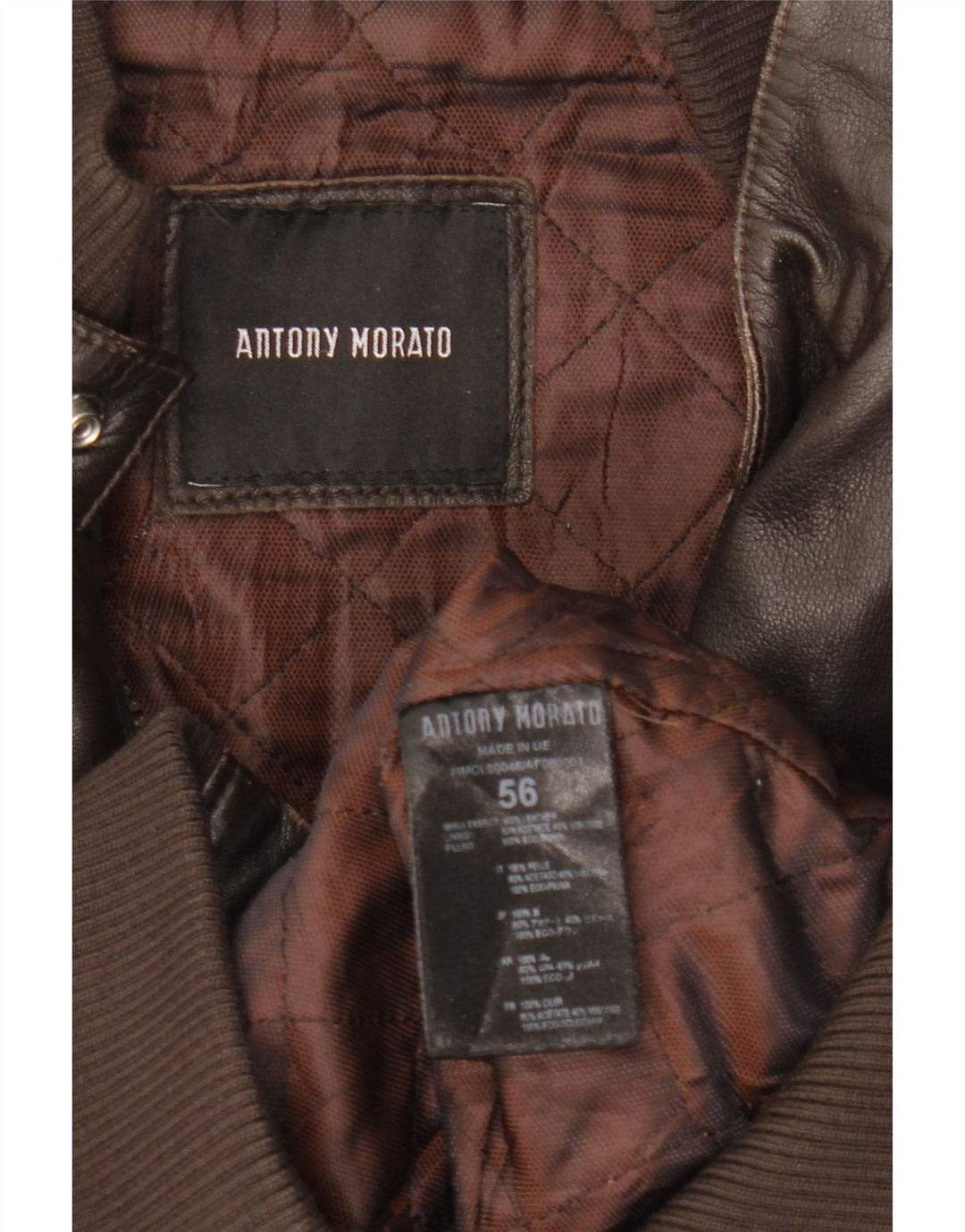 Jaqueta de couro masculina Antony Morato Reino Unido 40 grande couro marrom
