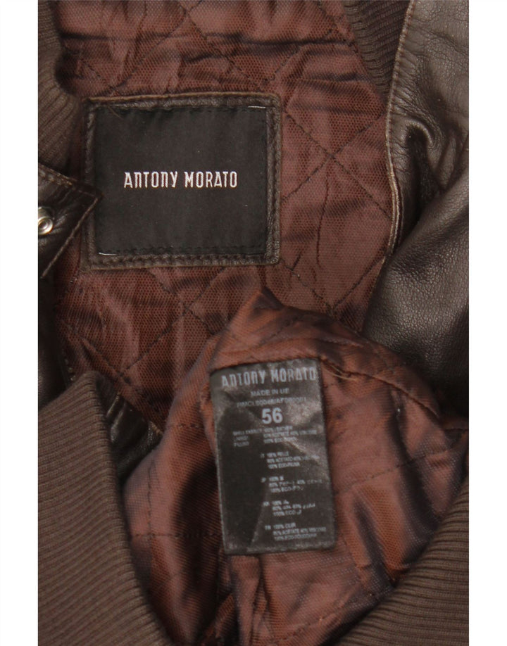 Jaqueta de couro masculina Antony Morato Reino Unido 40 grande couro marrom