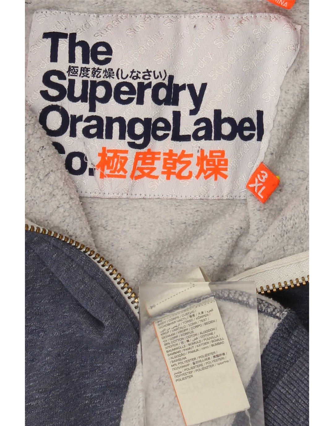 Suéter masculino Superdry com capuz e zíper 3XL algodão azul