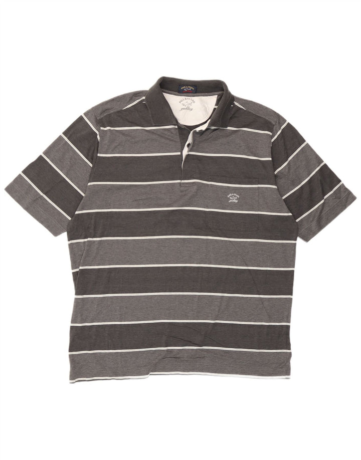 Camisa polo masculina Paul & Shark grande listrada cinza