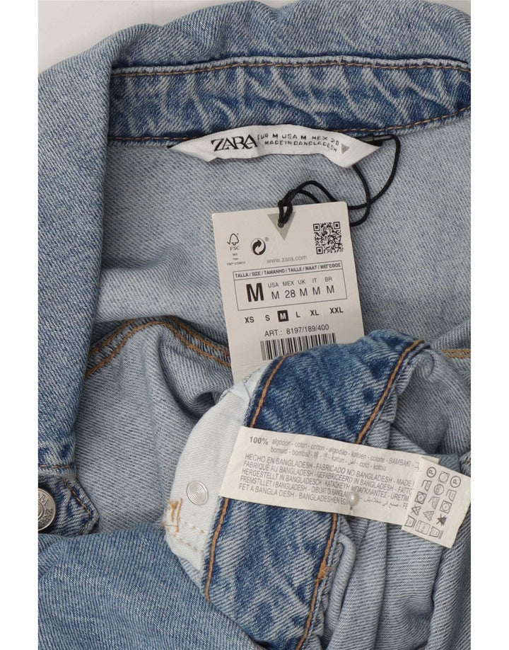 Macacão jeans feminino Zara Reino Unido 12 algodão azul médio