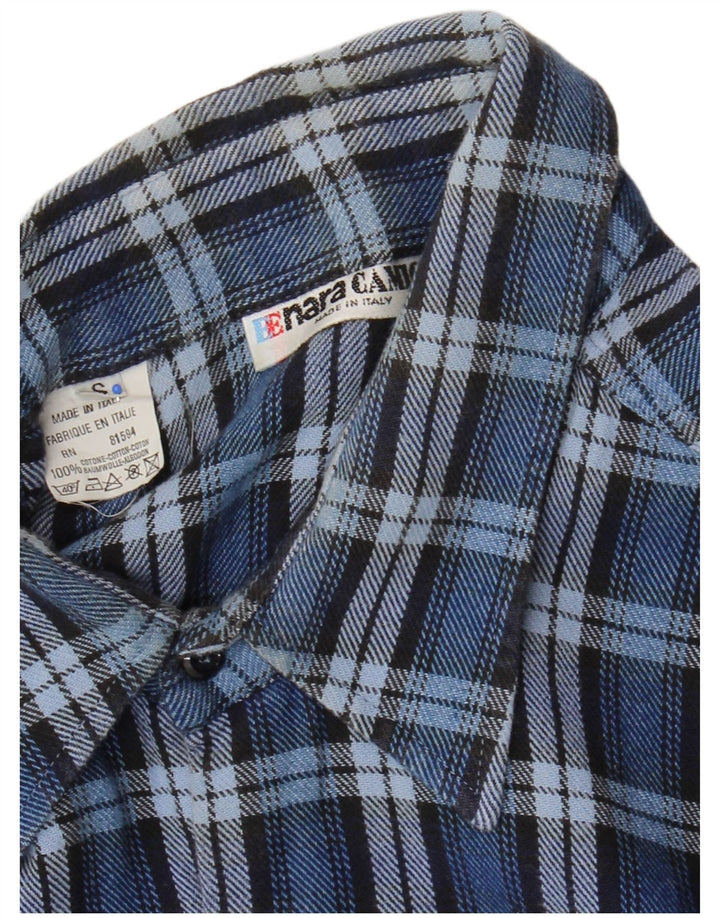 Camisa masculina de flanela Enara Camice pequena azul xadrez de algodão