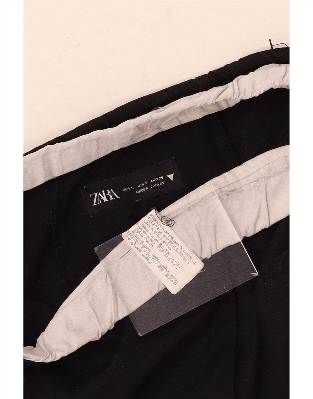 Zara Calça feminina de perna larga pequena W26 L30 poliéster preto