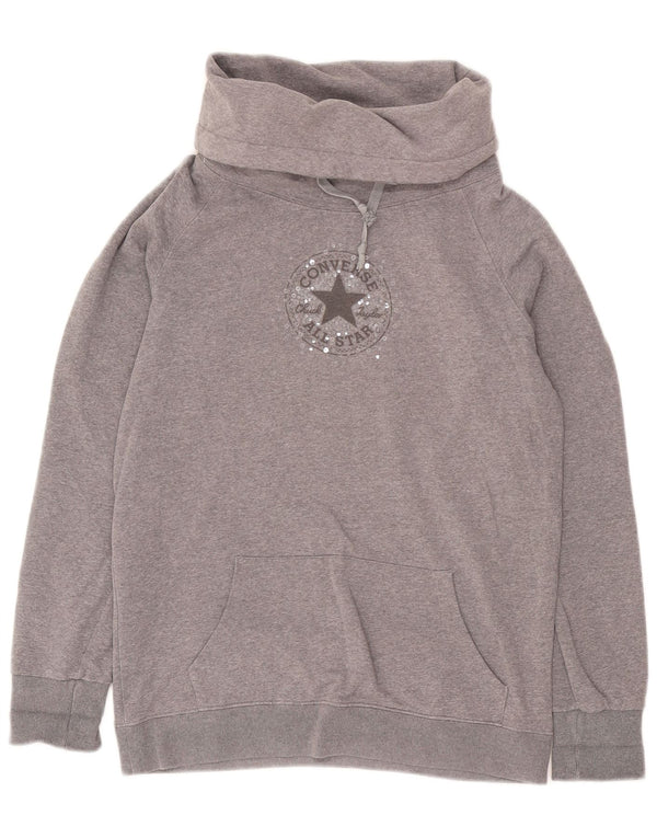 Converse feminino gráfico moletom jumper UK 10 pequeno algodão manchado cinza