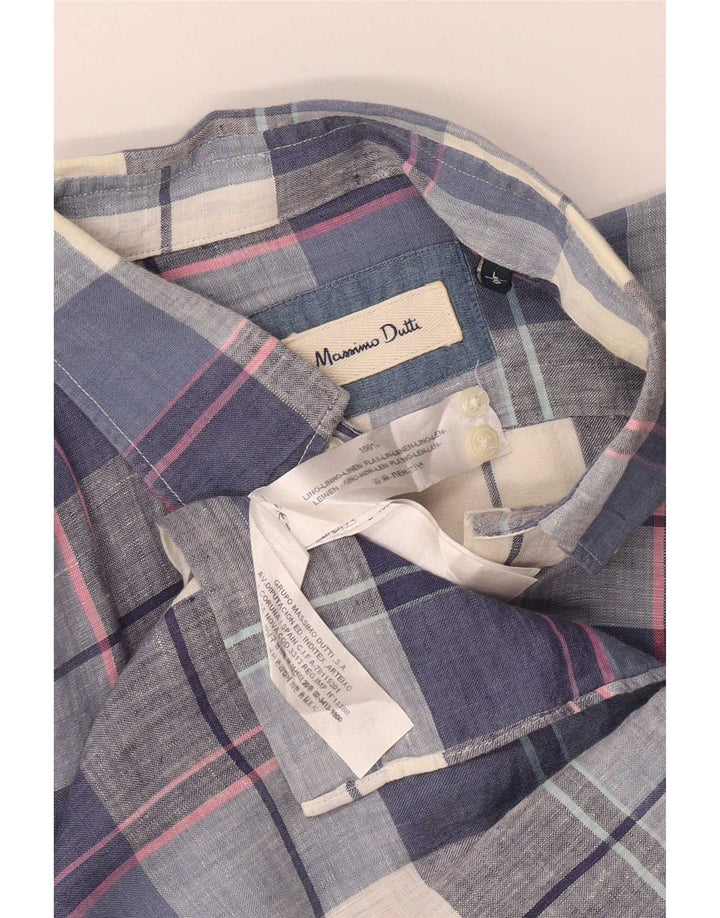 Camisa masculina Massimo Dutti grande linho xadrez azul