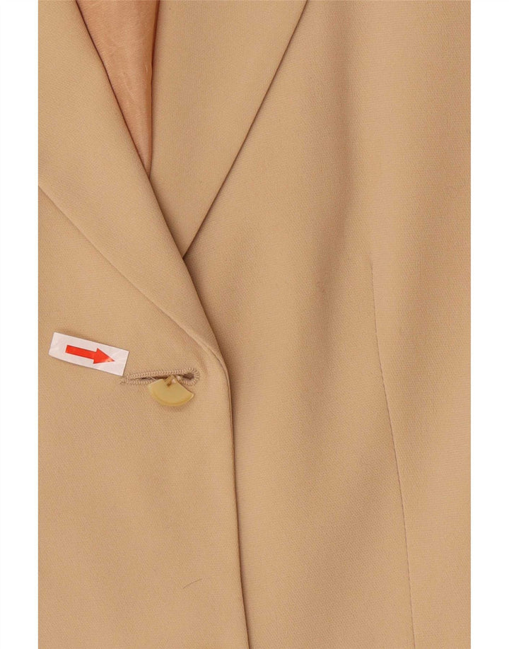 Jaqueta blazer feminina vintage com 2 botões, poliéster bege pequeno Reino Unido 10