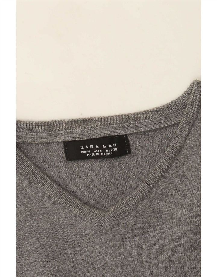 Zara Suéter masculino com decote em V cinza médio