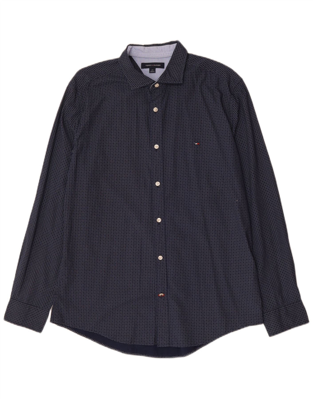 Camisa masculina TOMMY HILFIGER grande algodão manchado azul marinho