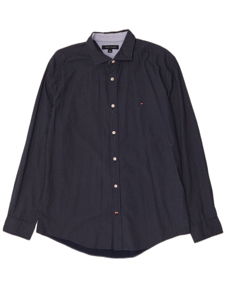Camisa masculina TOMMY HILFIGER grande algodão manchado azul marinho