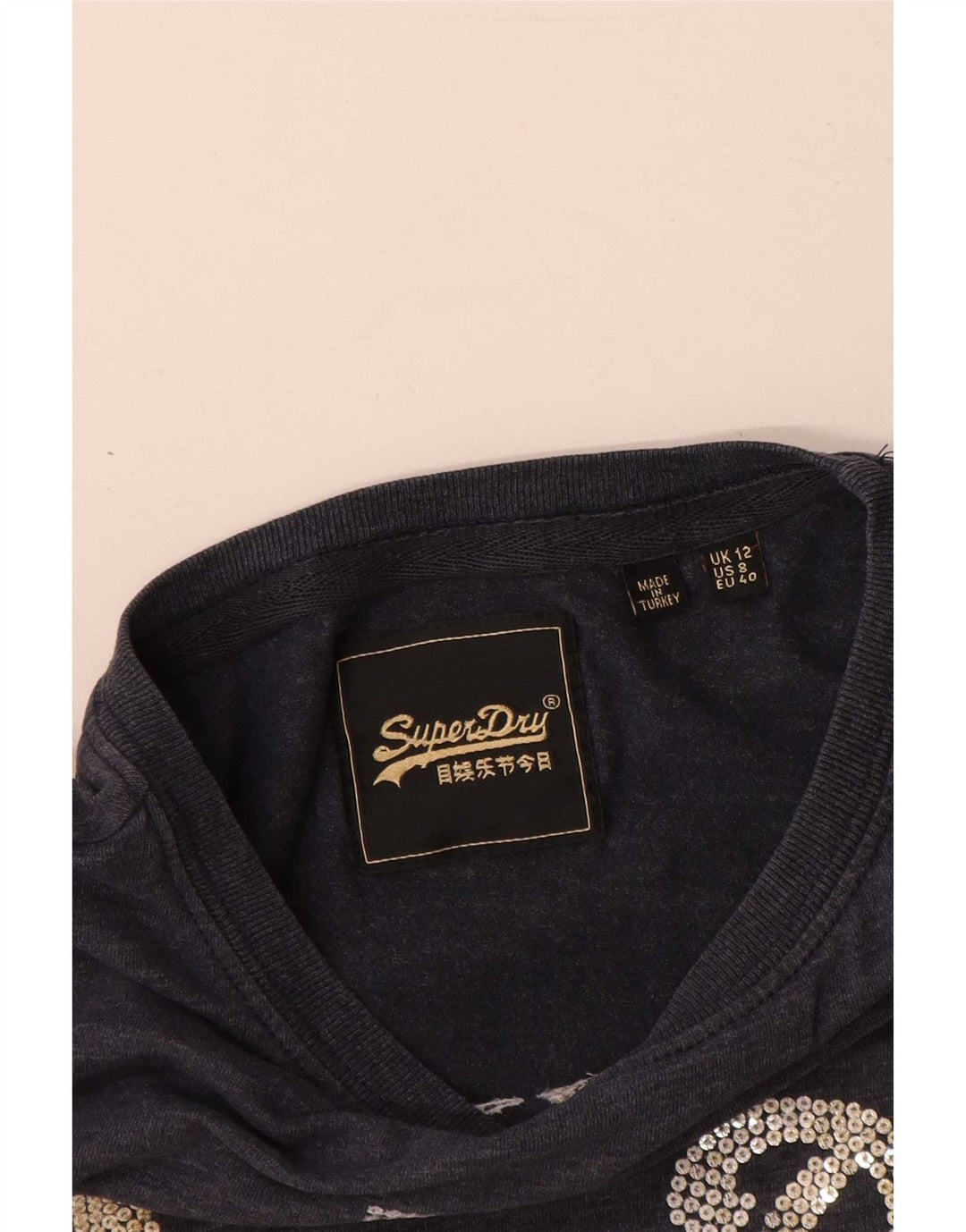 Camiseta gráfica feminina Superdry UK 12 cinza médio