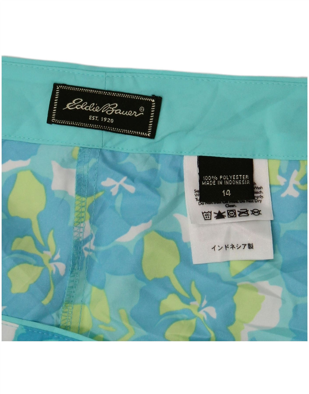 EDDIE BAUER Shorts de natação feminino US 14 XL azul floral poliéster