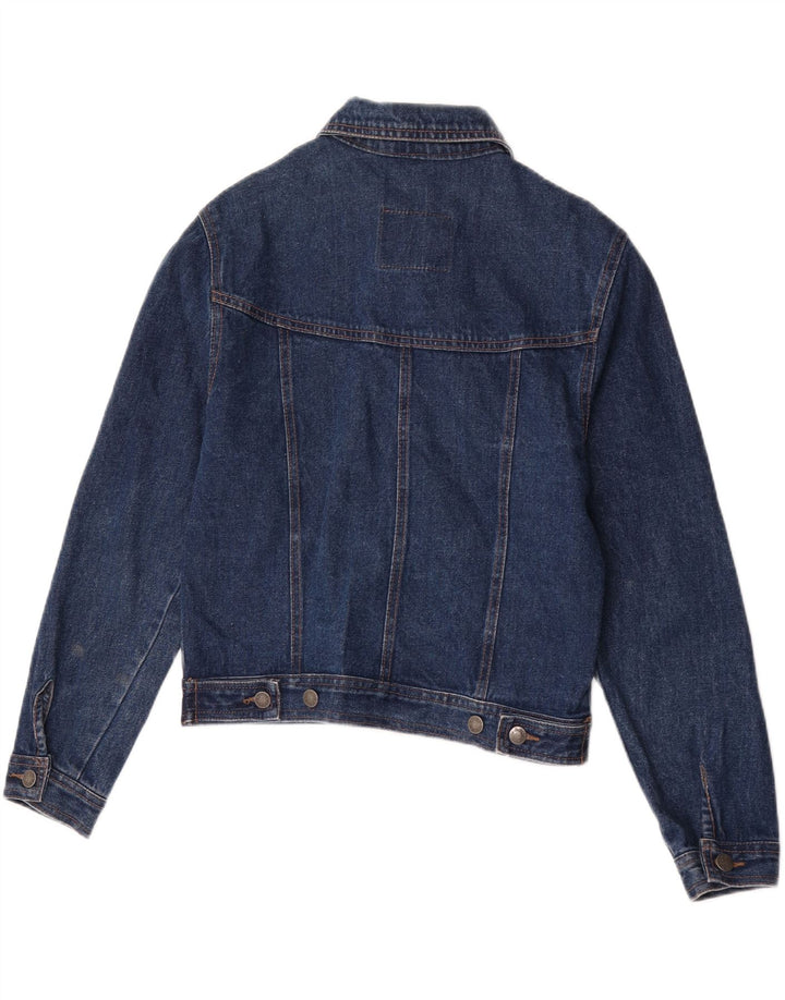 Jaqueta jeans feminina vintage UK 14 algodão azul médio