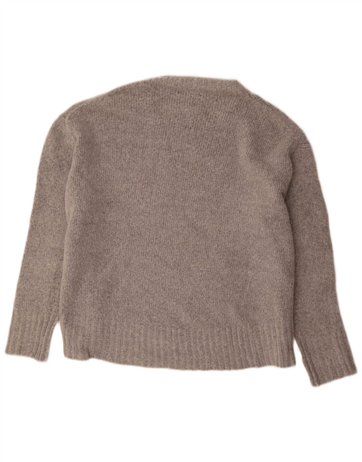 Zara Suéter feminino oversized com gola canoa Reino Unido 14 cinza médio acrílico