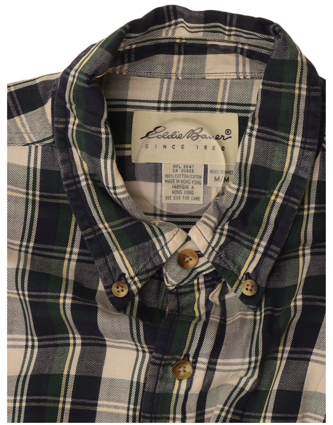 Camisa masculina de flanela Eddie Bauer de algodão xadrez médio azul marinho