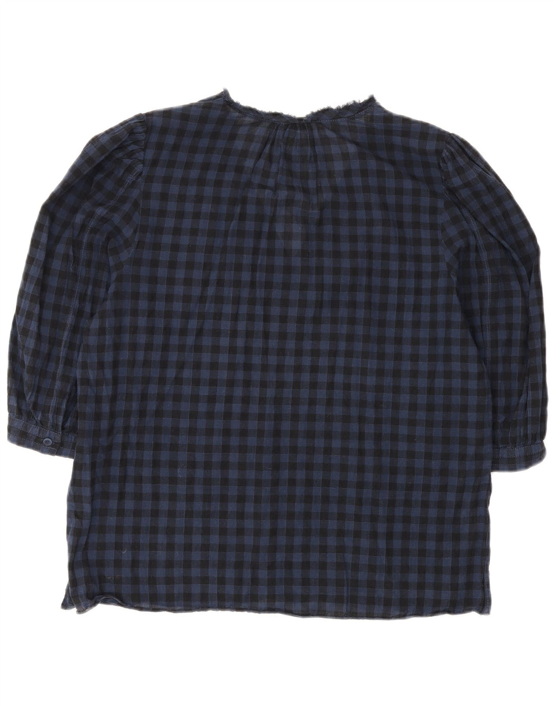 Blusa feminina Jigsaw manga 3/4 Reino Unido 12 algodão guingão azul médio