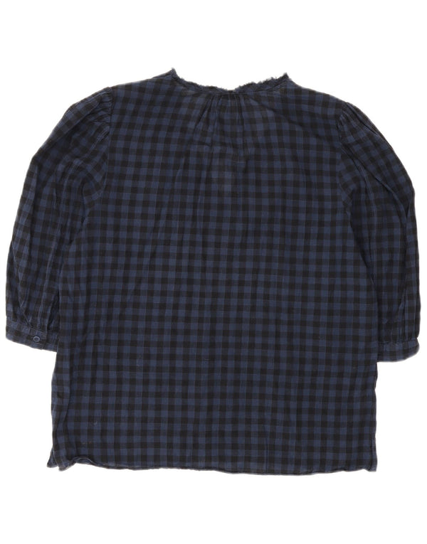 Blusa feminina Jigsaw manga 3/4 Reino Unido 12 algodão guingão azul médio